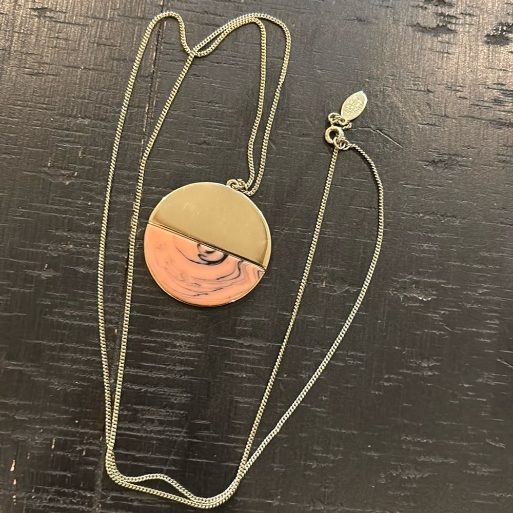 J.crew Unique Pink White Gold Marble look Reversible Long Classy Boho Necklace‌‌